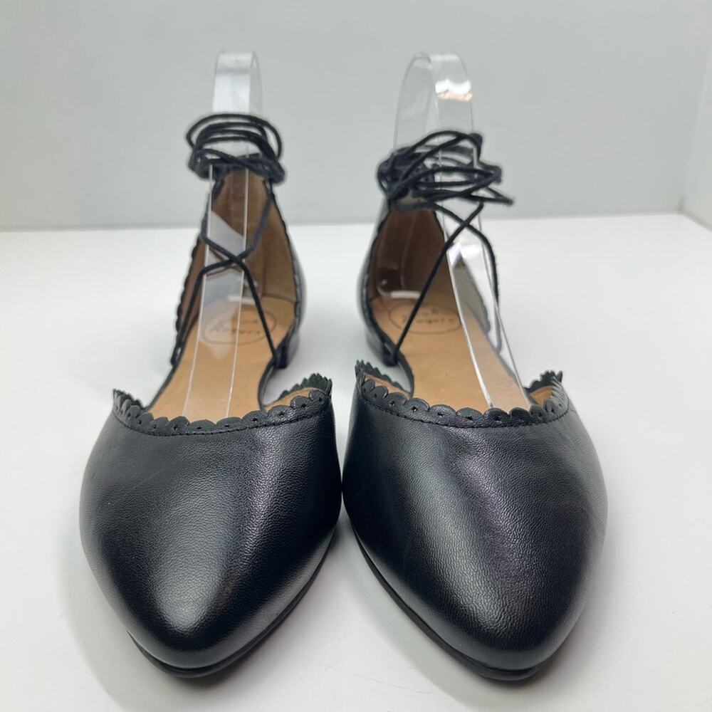 Jack Rogers Camille Leather D'Orsay Black Ankle Tie Flats - Picture 3 of 10